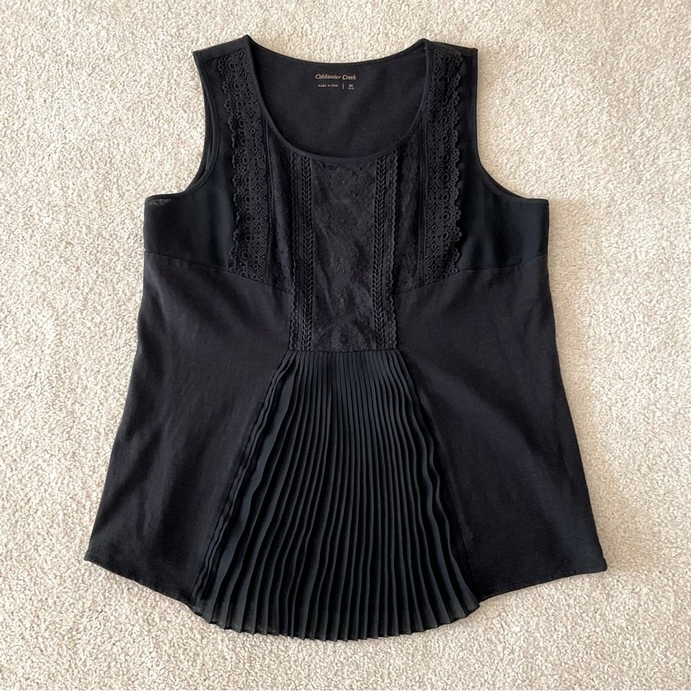 Coldwater Creek Sleeveless Black Pleated Top, Medium